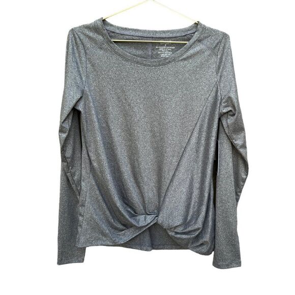 NWT Tahari Sport Gray Long Sleeve Front Twist Active Workout Top Size Small - Picture 1 of 8